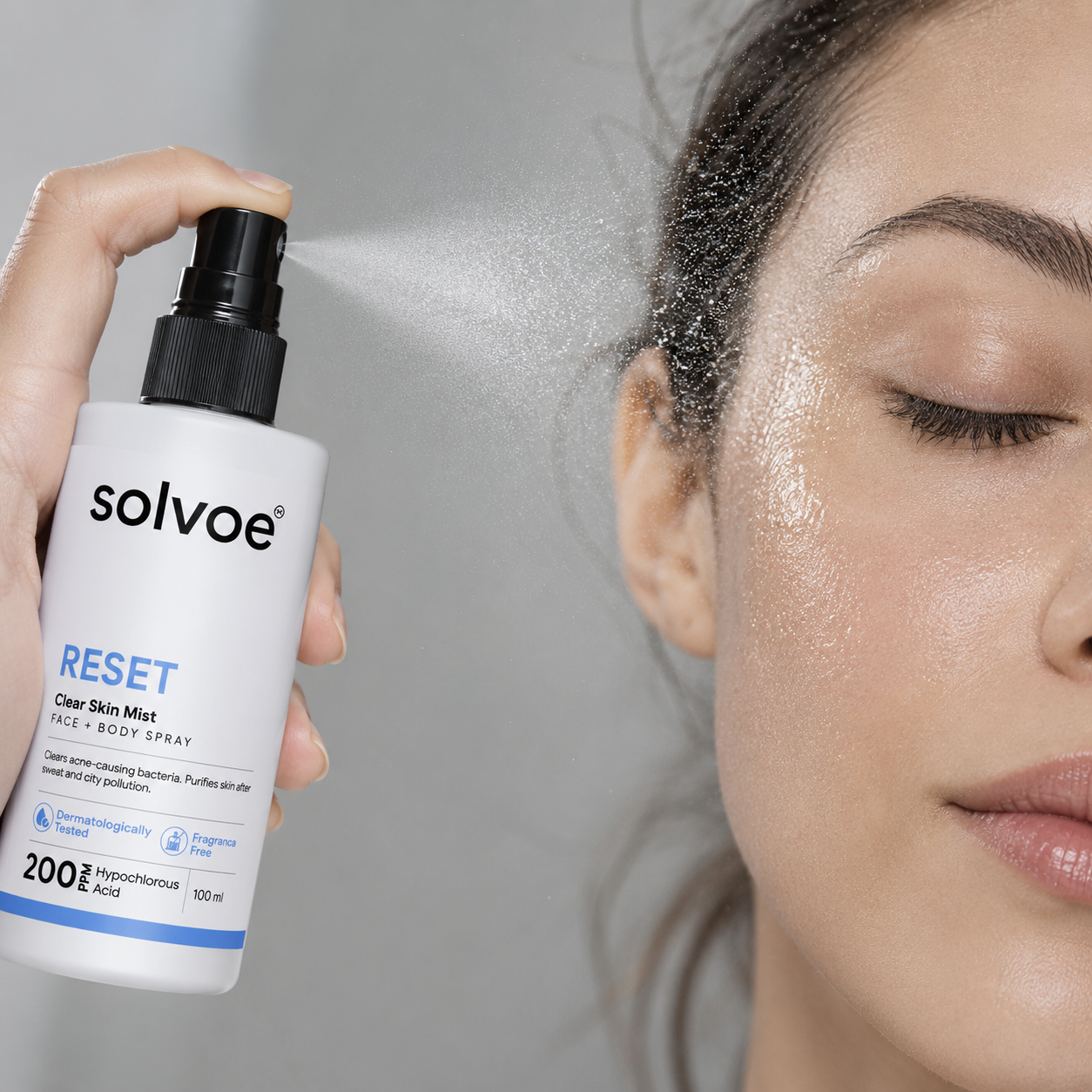Step 1, Spray RESET mist onto face